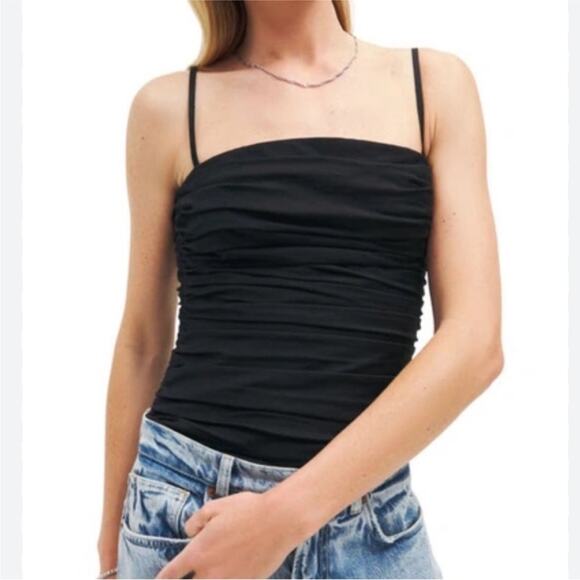 Reformation Orion Organic Cotton Corset Gathered Top BLACK Ruched SIZE 12 - Picture 11 of 14